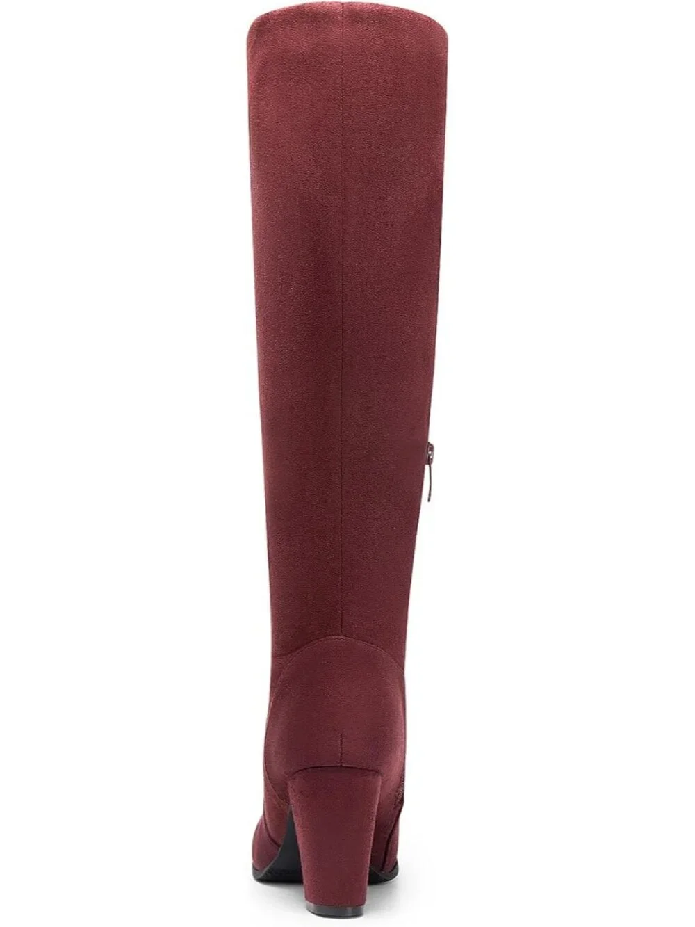 Women's Burgundy Faux Fur Lined Square Toe Side Zipper Knee High Riding Boots